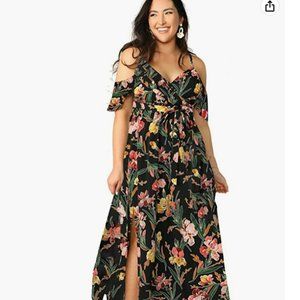 Cold Shoulder Floral Maxi Bohemian Split Dress: Plus Size Large